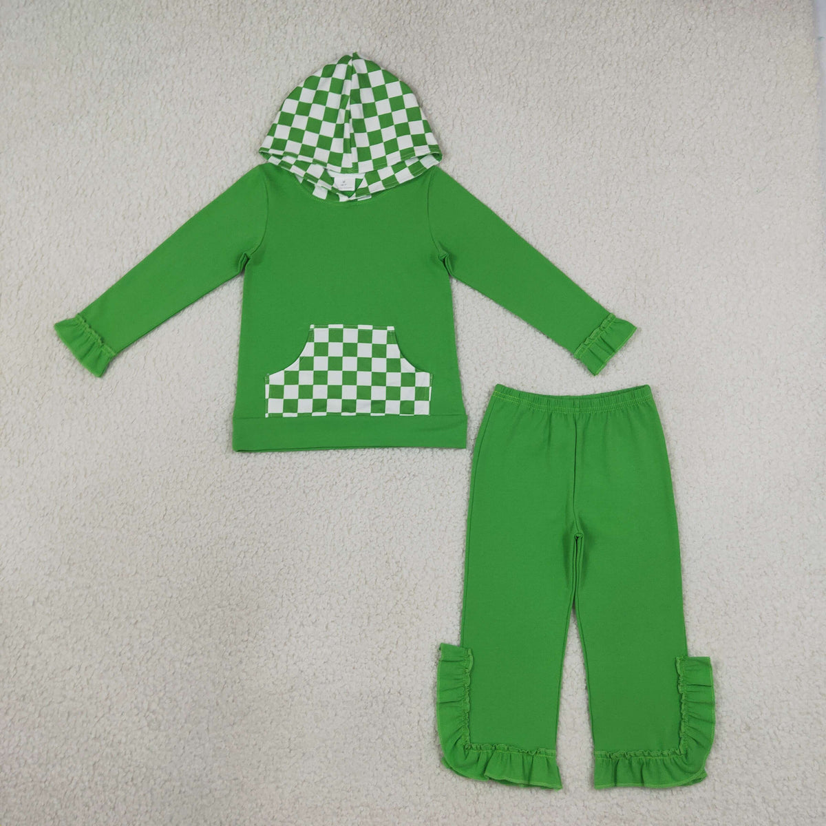 green check hooded outfit girls outfit