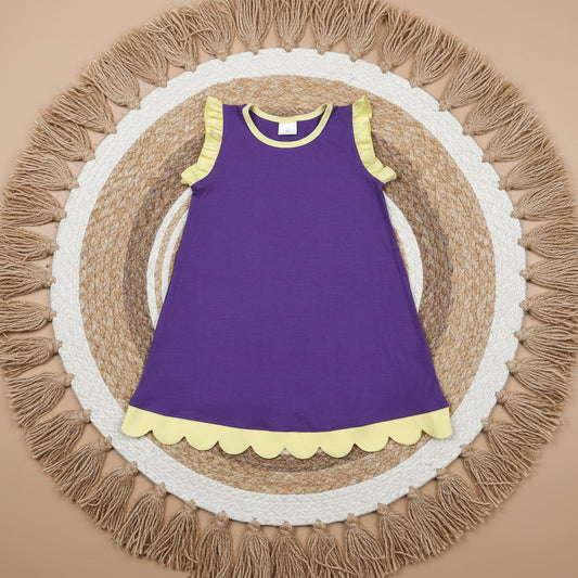 solid purple yellow scallop dress