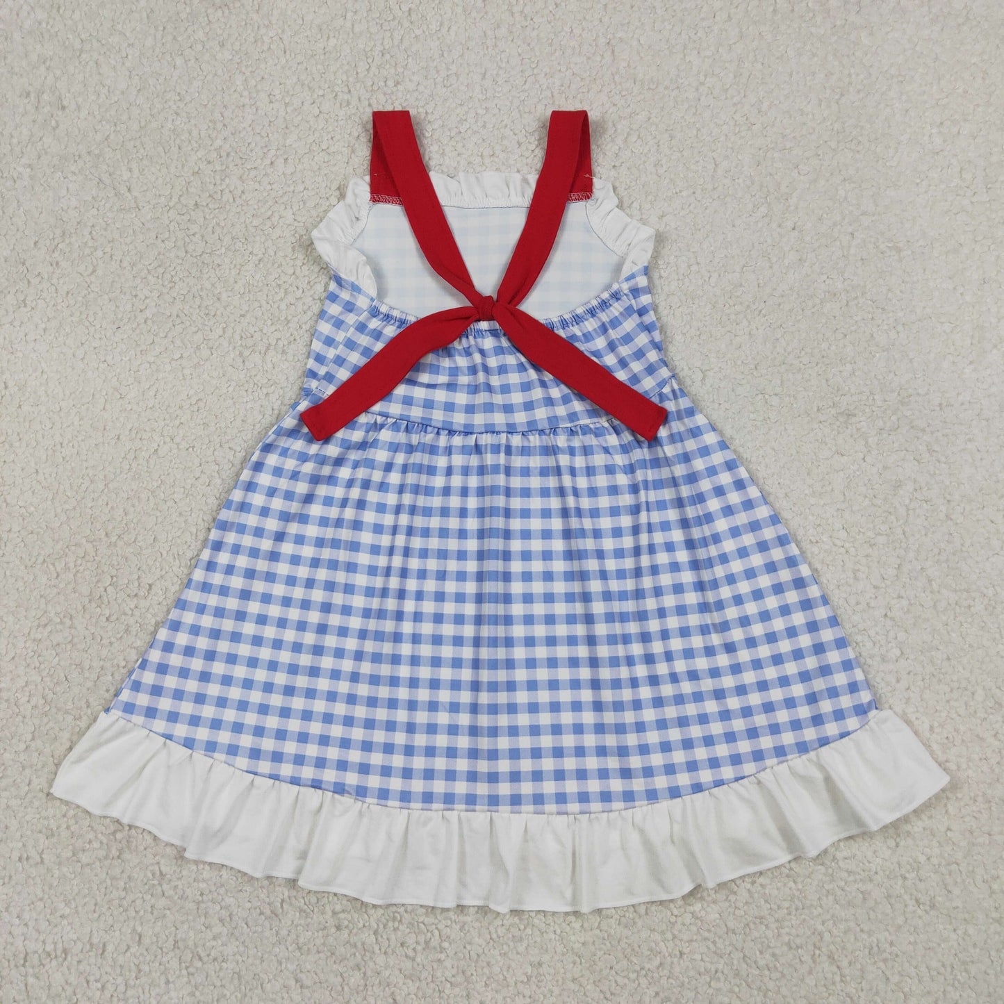 blue gingham strap dress