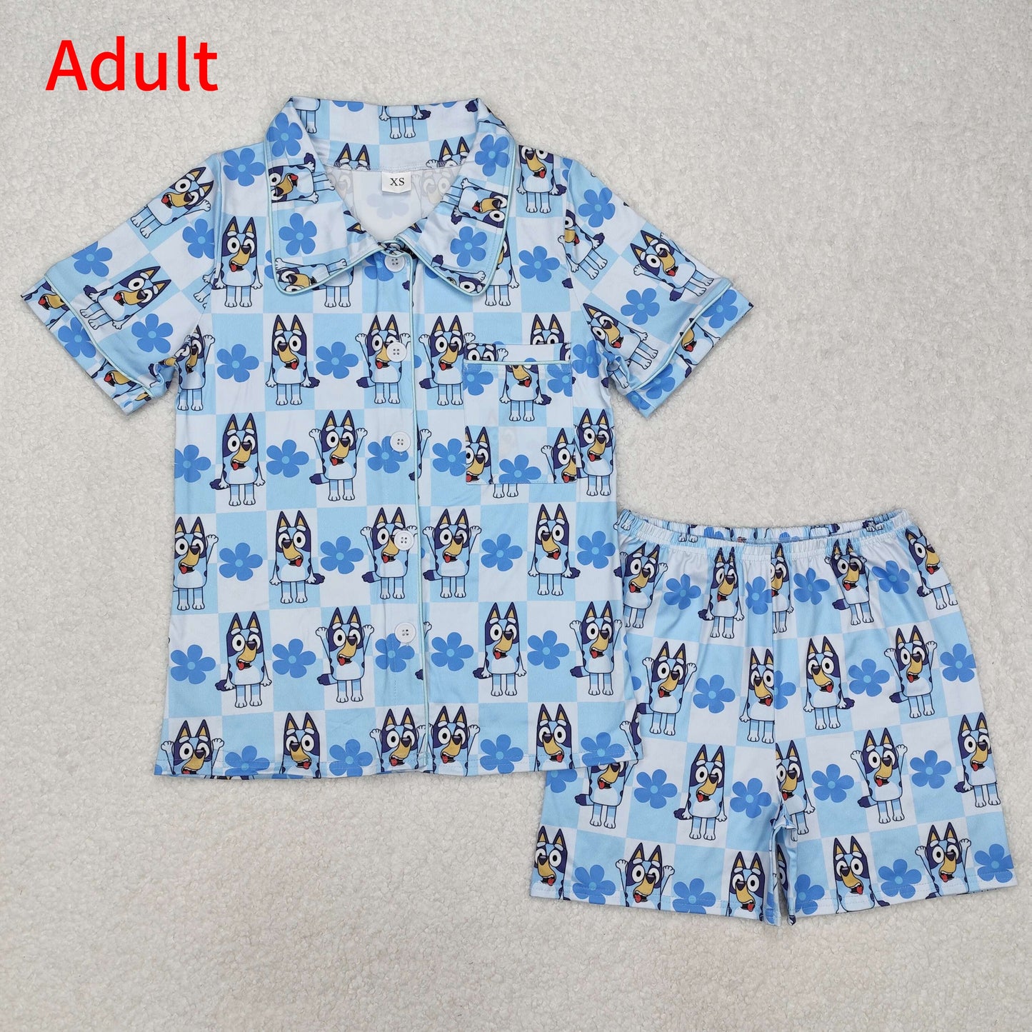 GSSO1803 Adult Women Dogs Checkered Flowers Buttons Tops Shorts Pajamas