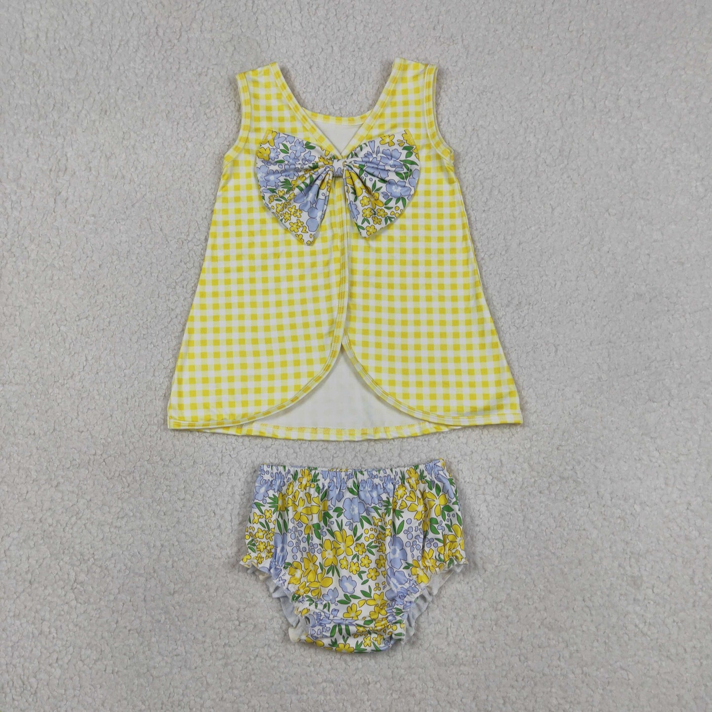 yellow gingham floral backless bummie set