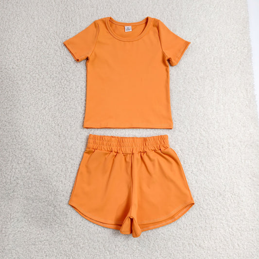 solid orange athletic shorts set sports yoga toddler girl clothing