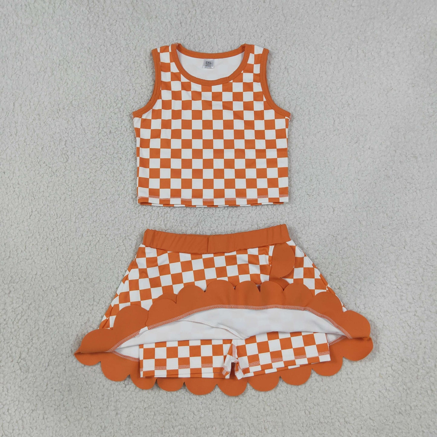 orange checkered scallop athletic skort outfit girls clothes