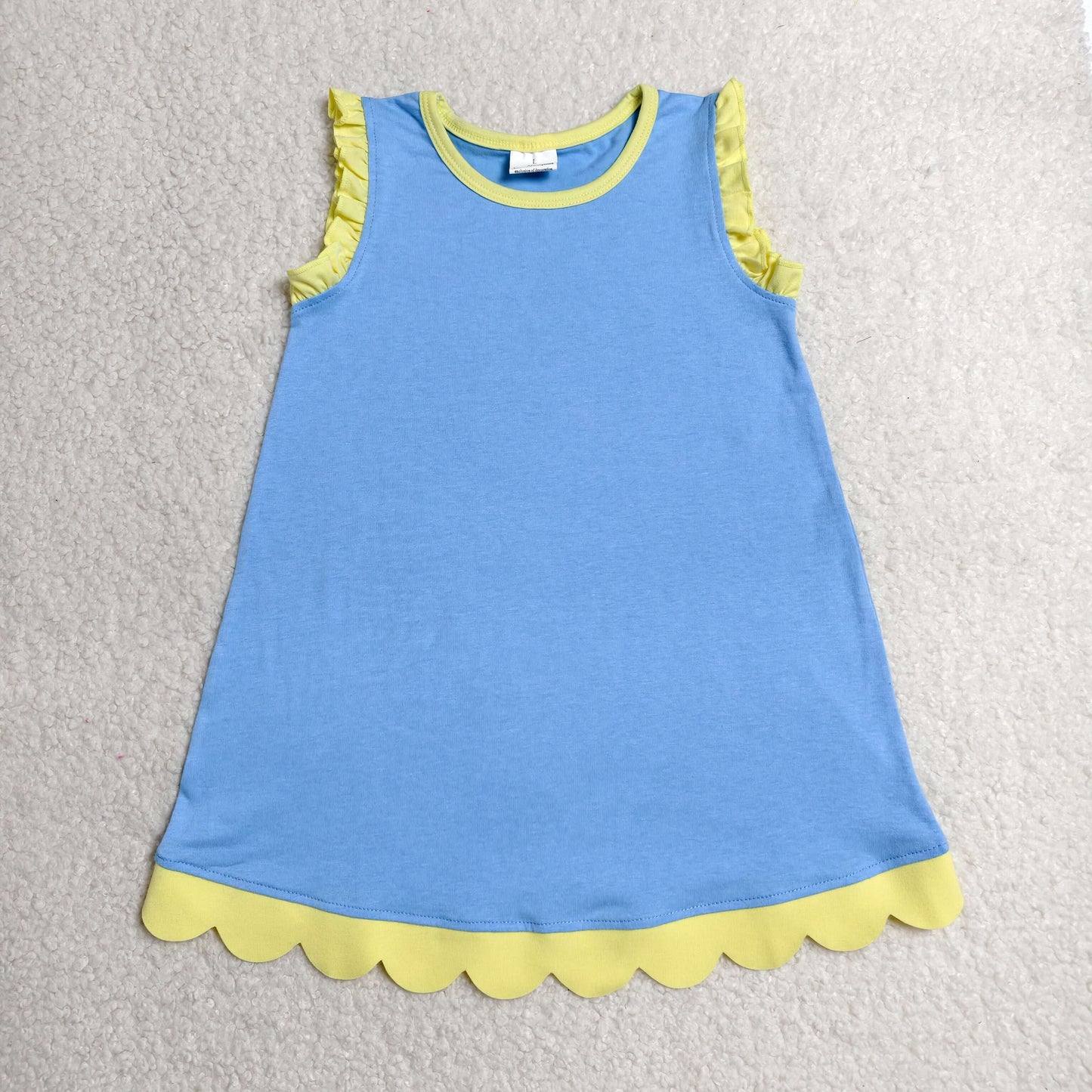 solid blue and yellow scallop dress