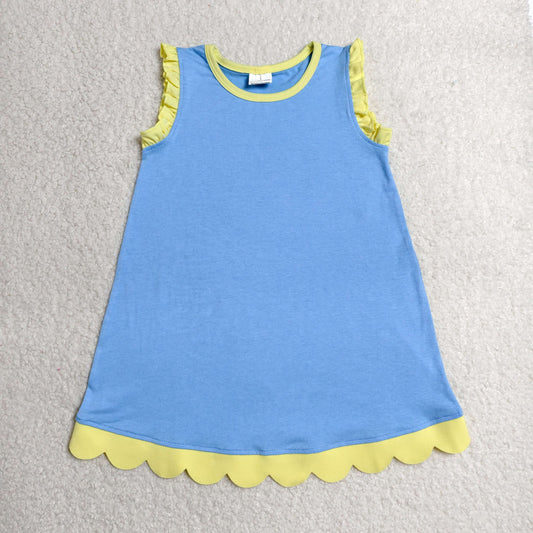 solid blue and yellow scallop dress