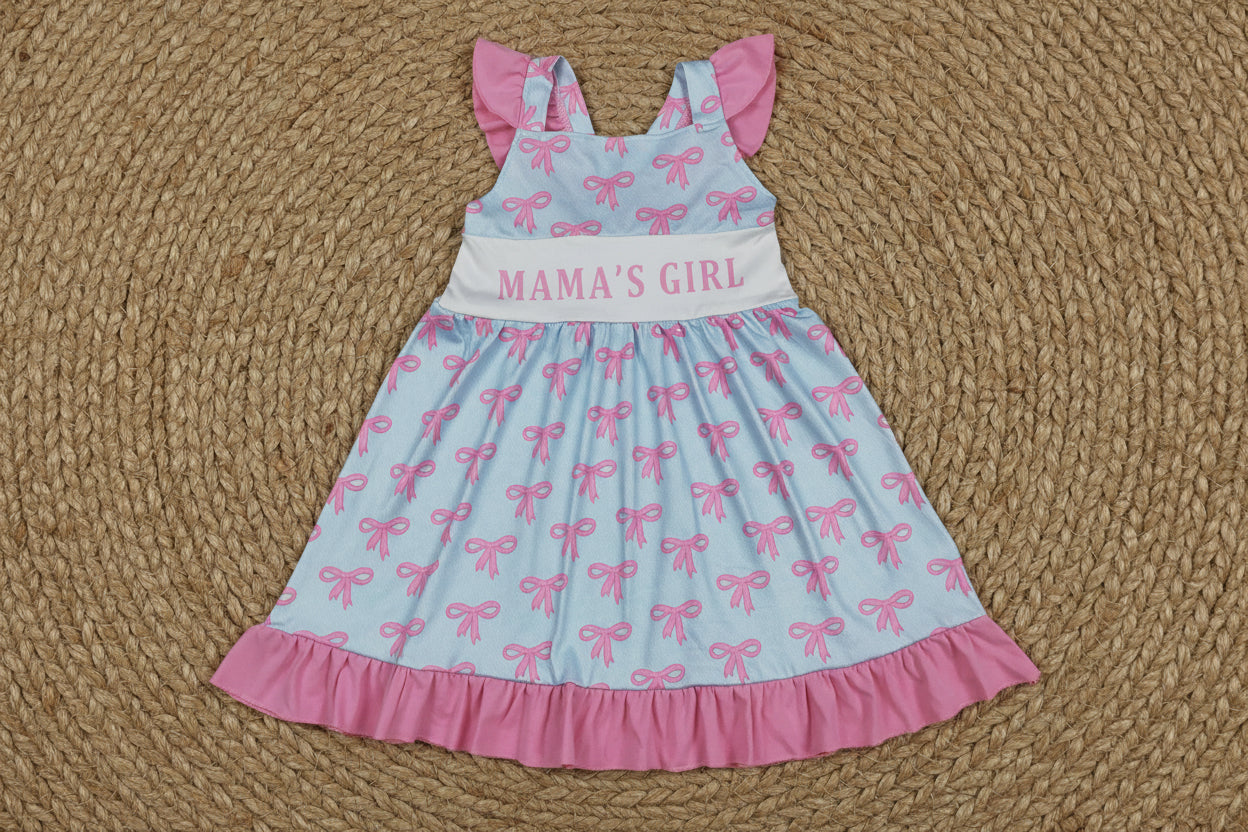 flutter sleeve mama's girl pink bow twirl dress