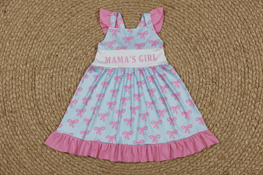 flutter sleeve mama's girl pink bow twirl dress