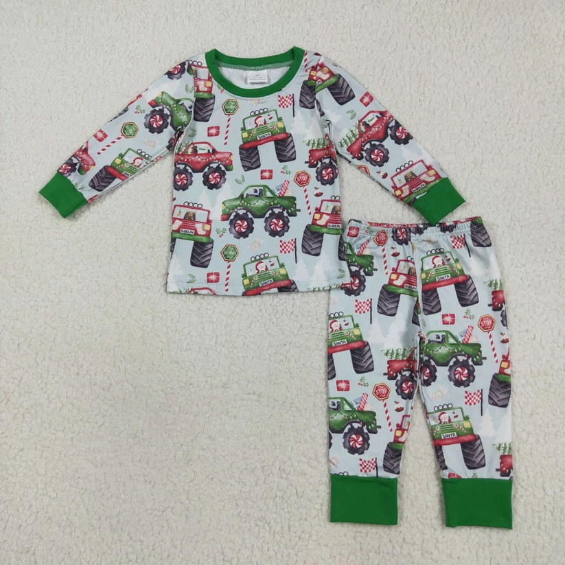 BLP1087 Baby Boy Christmas Monster Truck Pajamas Set