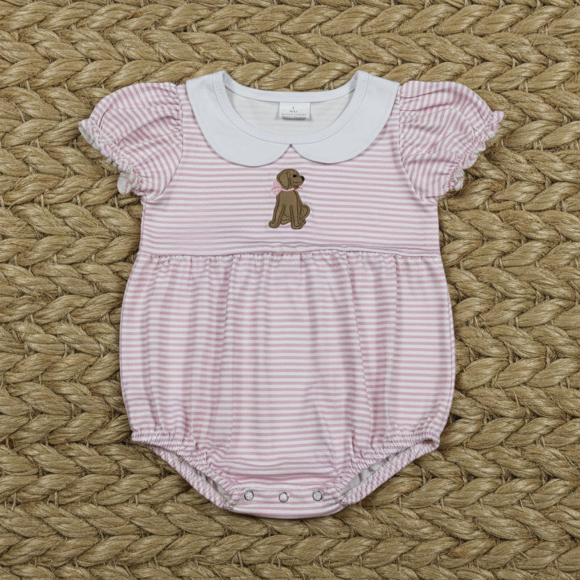 pink stripes puppy dog embroidery bubble baby girl clothing