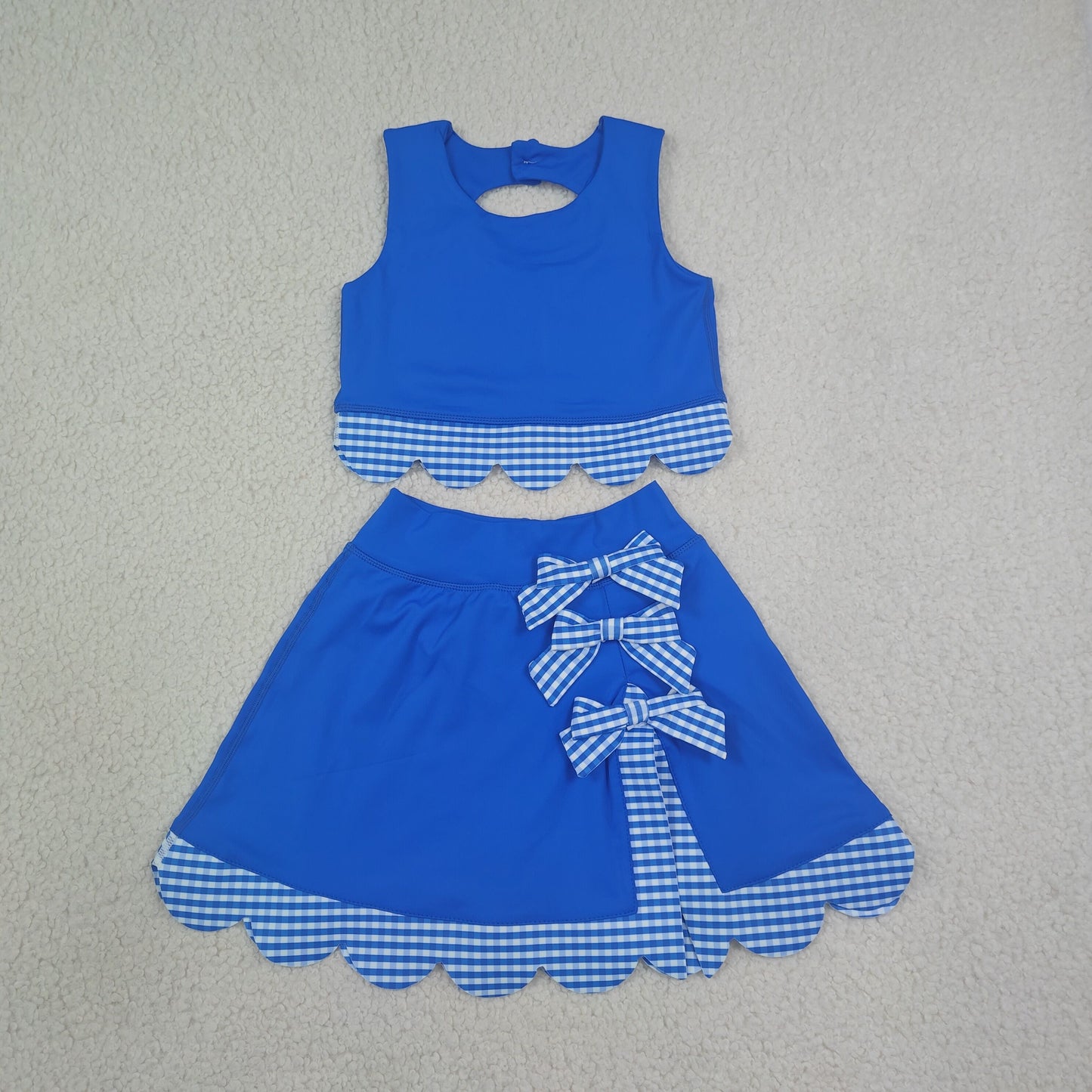 royal blue gingham scallop athletic skort outfit girls clothes
