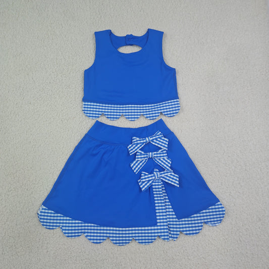 royal blue gingham scallop athletic skort outfit girls clothes