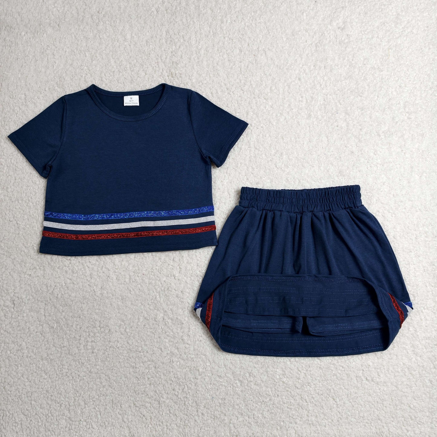 navy blue glitter striped skort set girls clothing