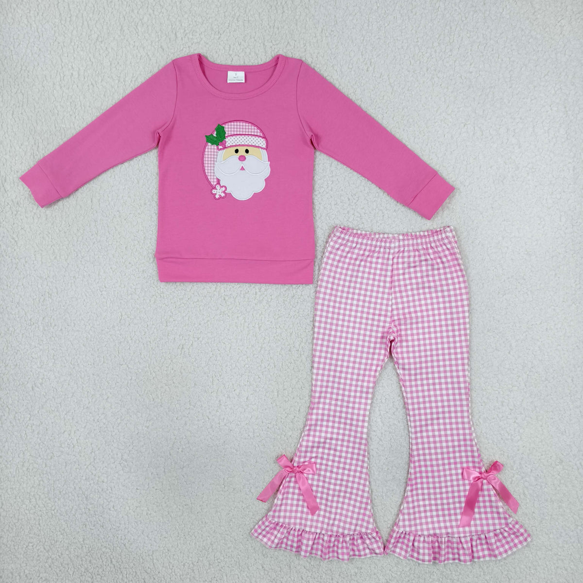 santa embroidery pink Christmas girl outfit