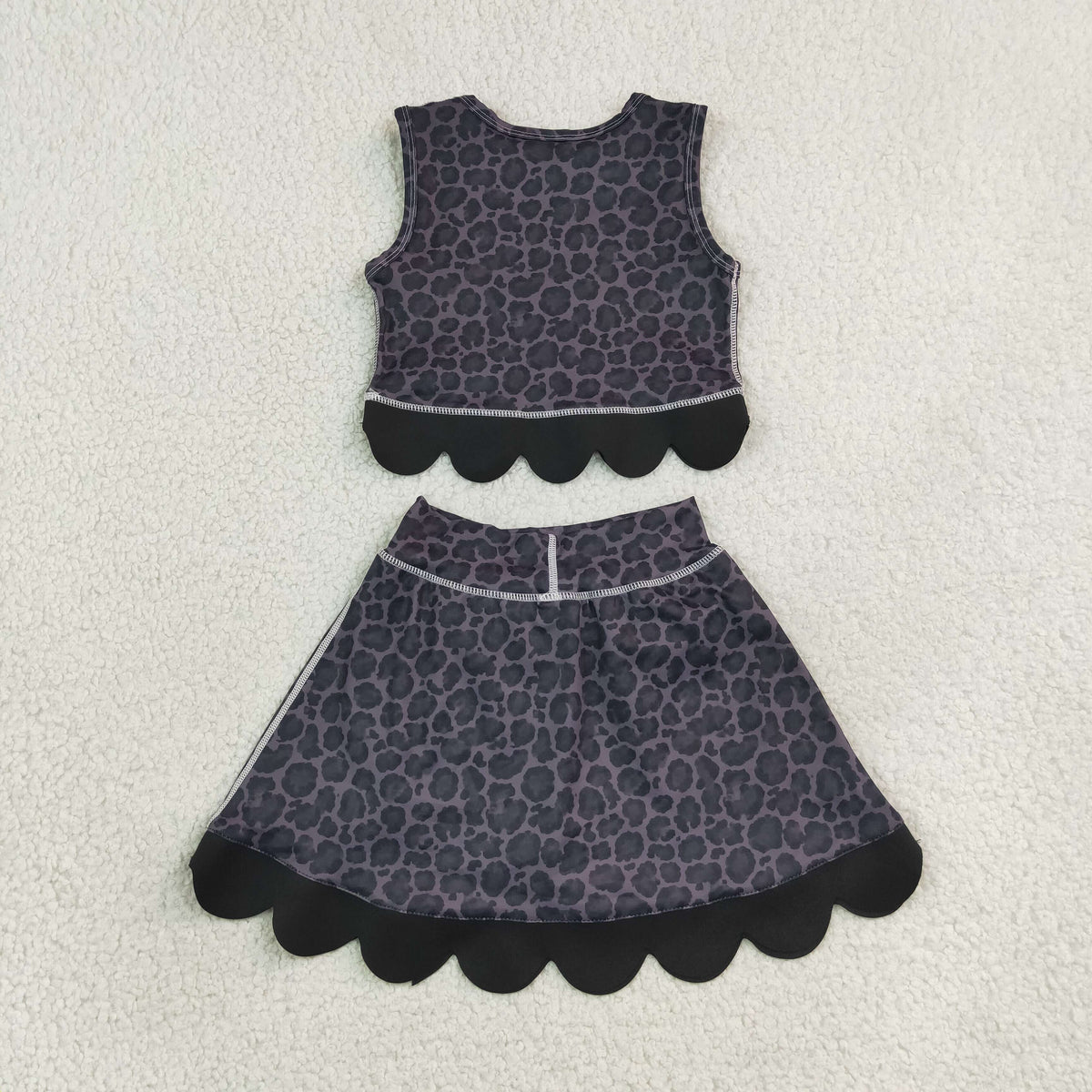 leopard black scallop athletic skort outfit girls clothing