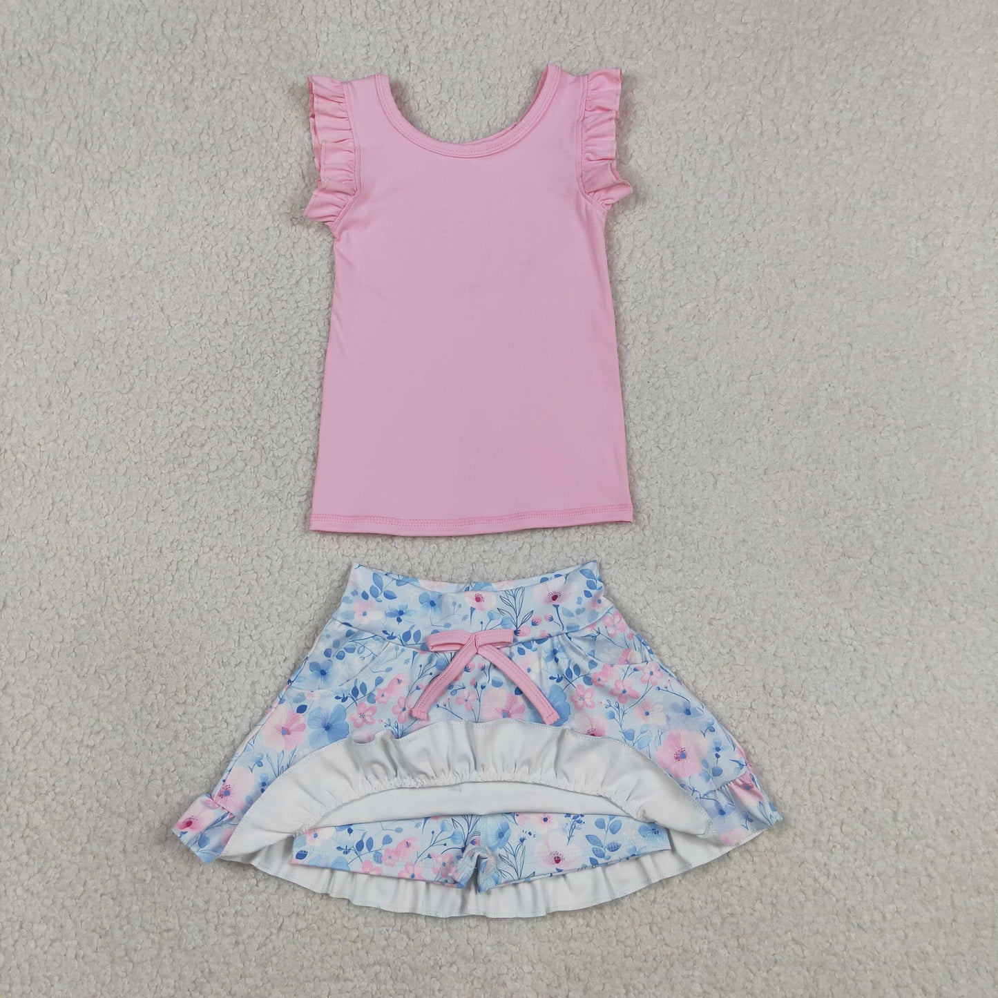 pink top floral skort athletic outfit girls clothes