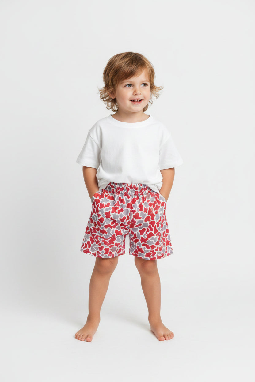 SS0880 red gray camo shorts with pocket