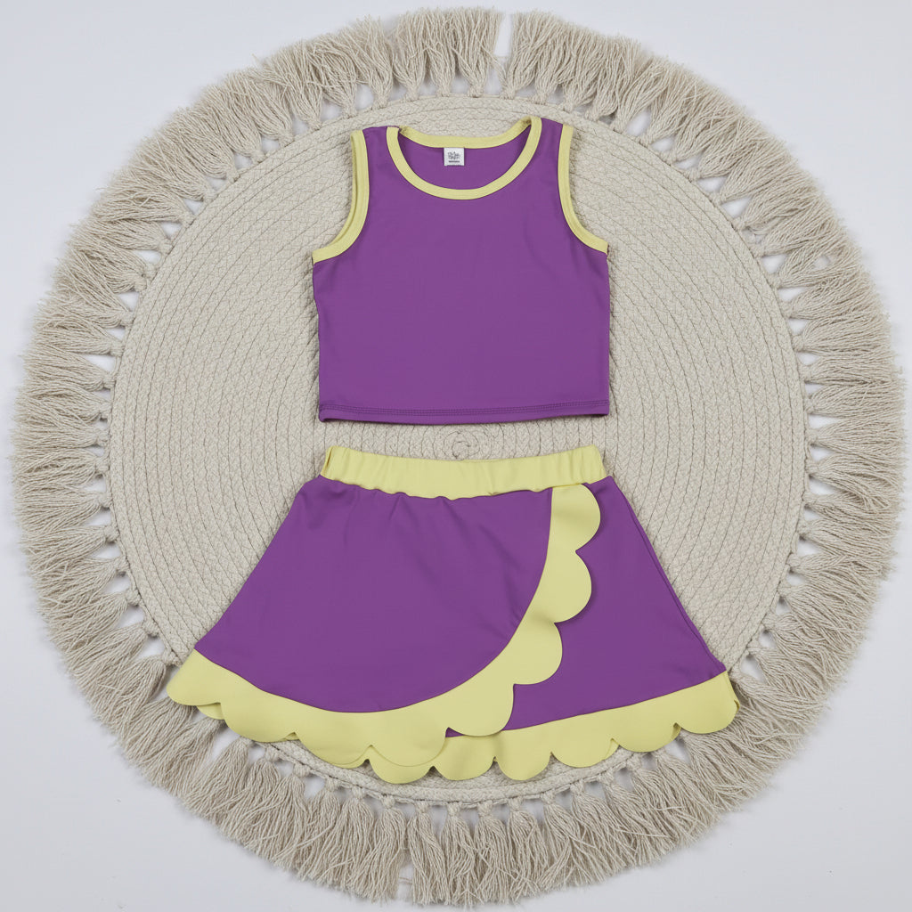 solid purple yellow scallop athletic skort outfit girls clothes