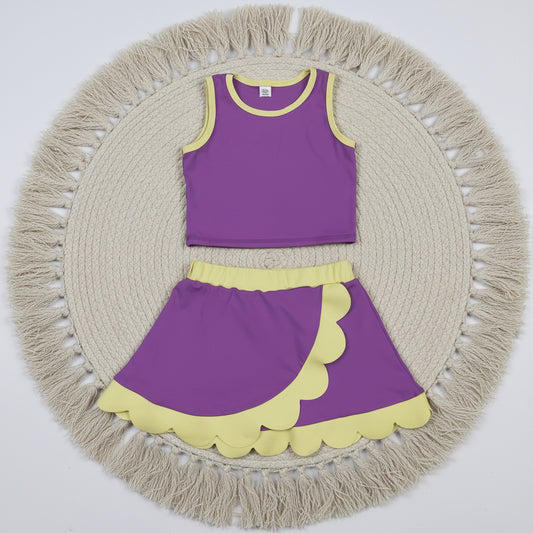 solid purple yellow scallop athletic skort outfit girls clothes