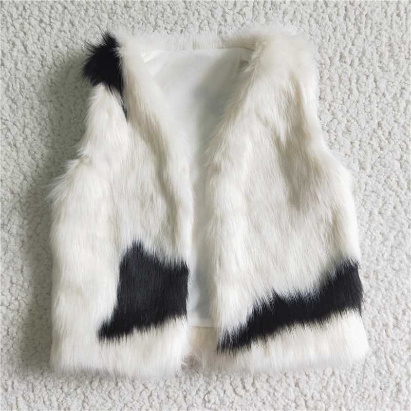 Brown Cotton Top Pants Outfit + Fur Vest 3 pcs Set 6 A21-13+GLP0277