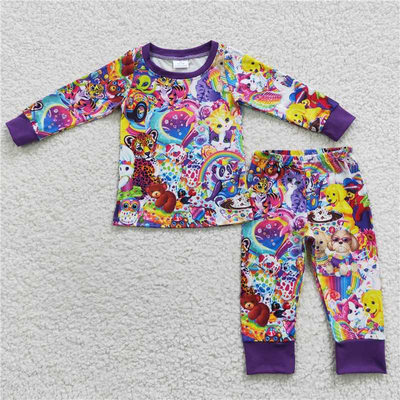 BLP0182 Cartoon Character Tiger Animal Purple Long Sleeve Trousers Set