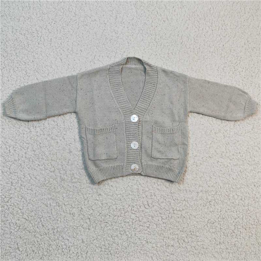 GT0141 Gray Button Pocket Long Sleeve Cardigan