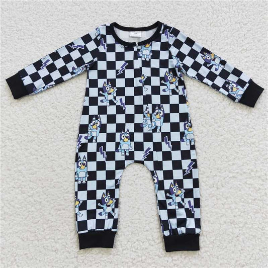 LR0303 Cartoon bluey bluey plaid zipper long sleeve jumpsuit