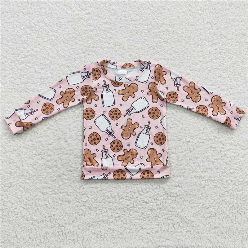 GLP0554 GT0220 Gingerbread Man Milk Biscuit Pink Long-sleeved Top + P0204 White Brown Plaid Milk Silk Trousers