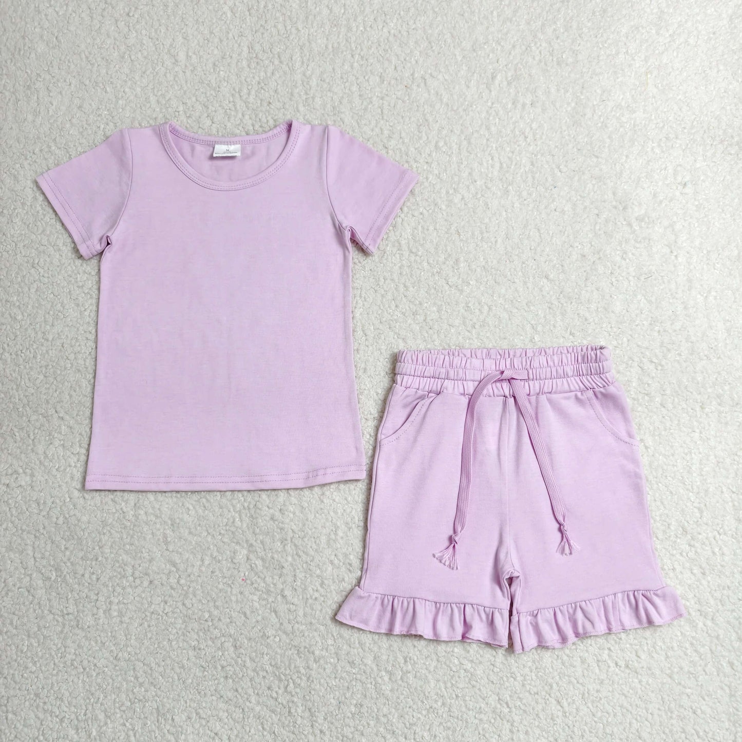 cotton lavender ruffle shorts set summer girl clothing