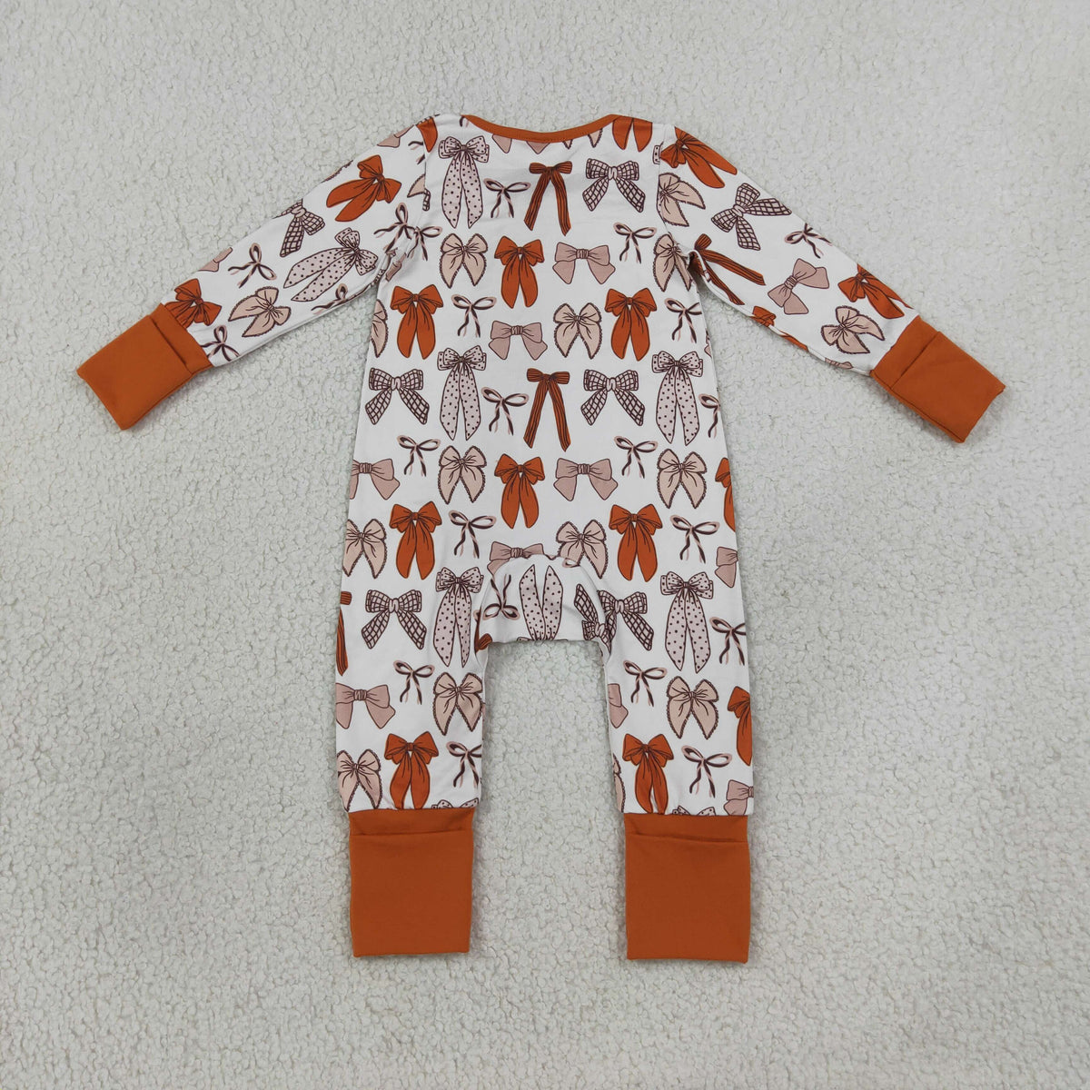 LR3158 brown coquette bow print zippy fall baby clothing