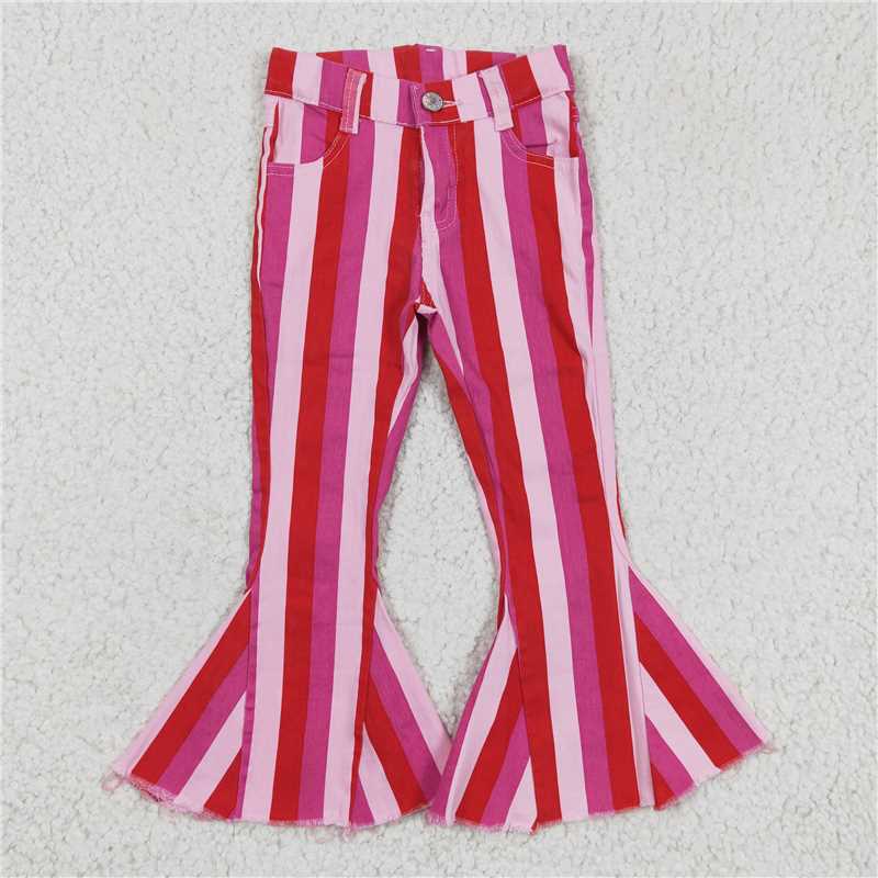 valentine letter lightning lace long-sleeved light pink, dark pink and bright red striped denim trousers suit   GT0440+P0043