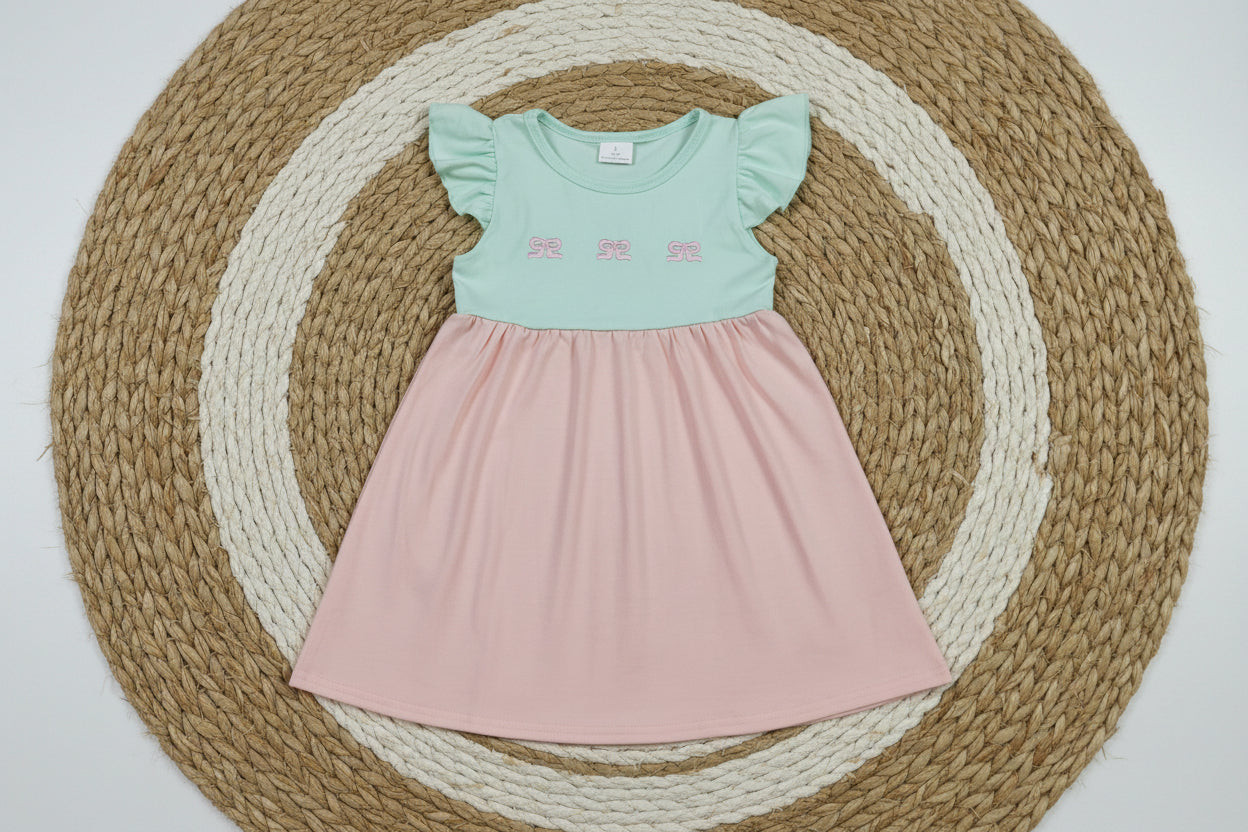 solid color pink coquette embroidery dress