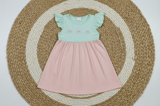 solid color pink coquette embroidery dress