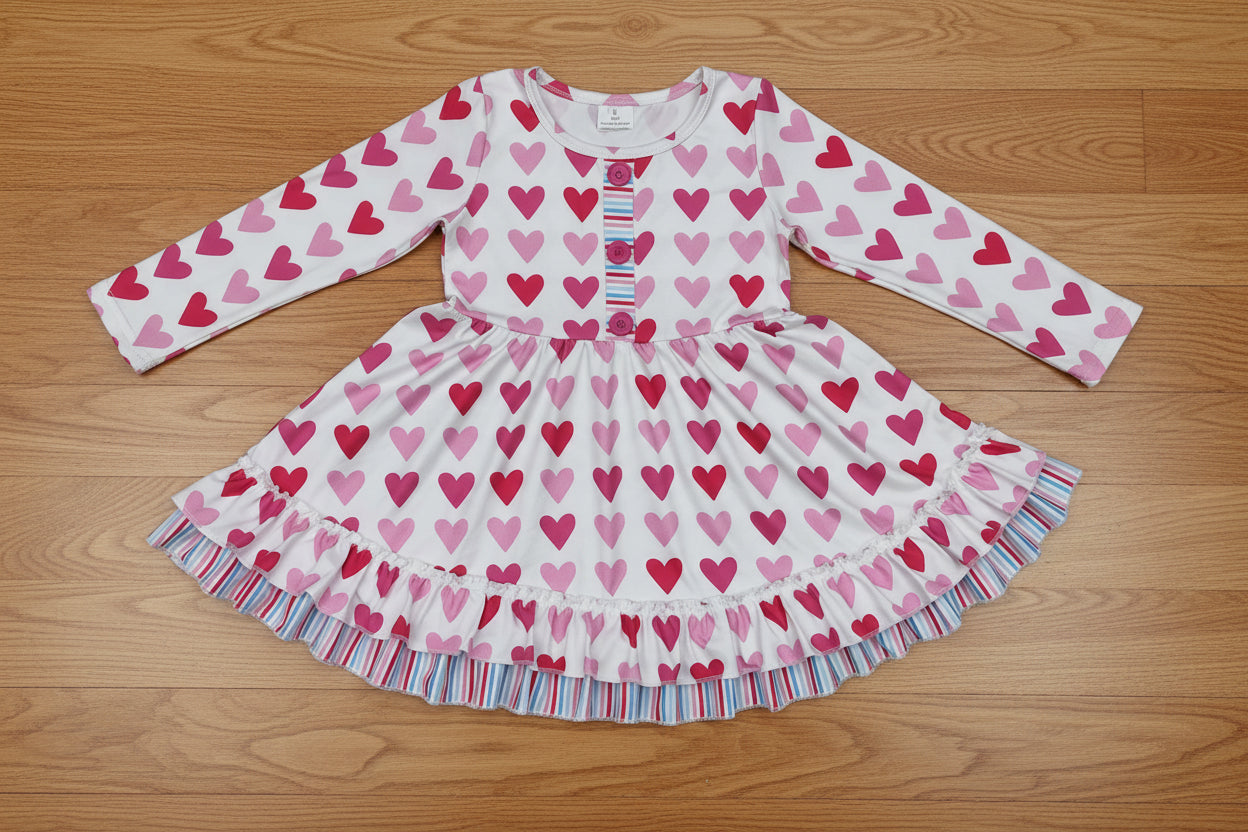 valentine's day heart print ruffle twirl dress