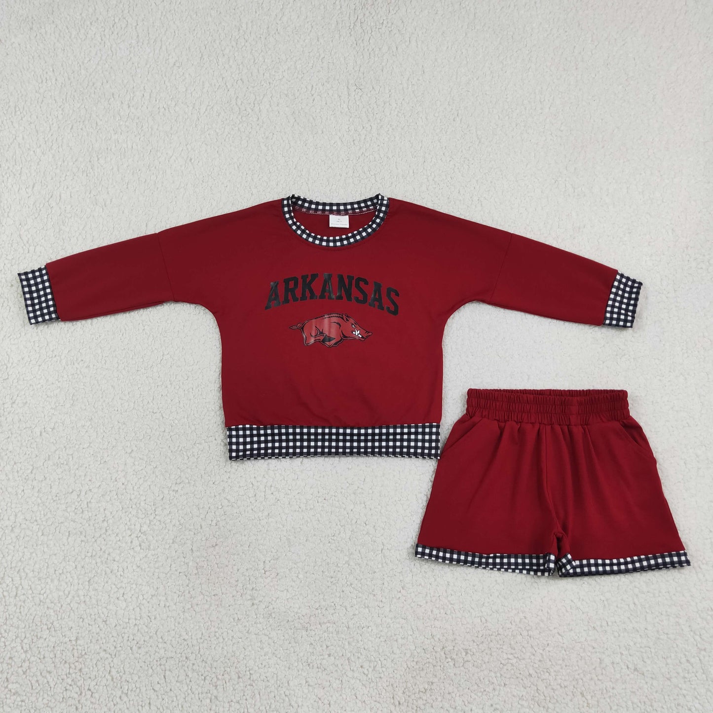 digital print maroon team Arkansas long sleeve sweatershirt shorts set