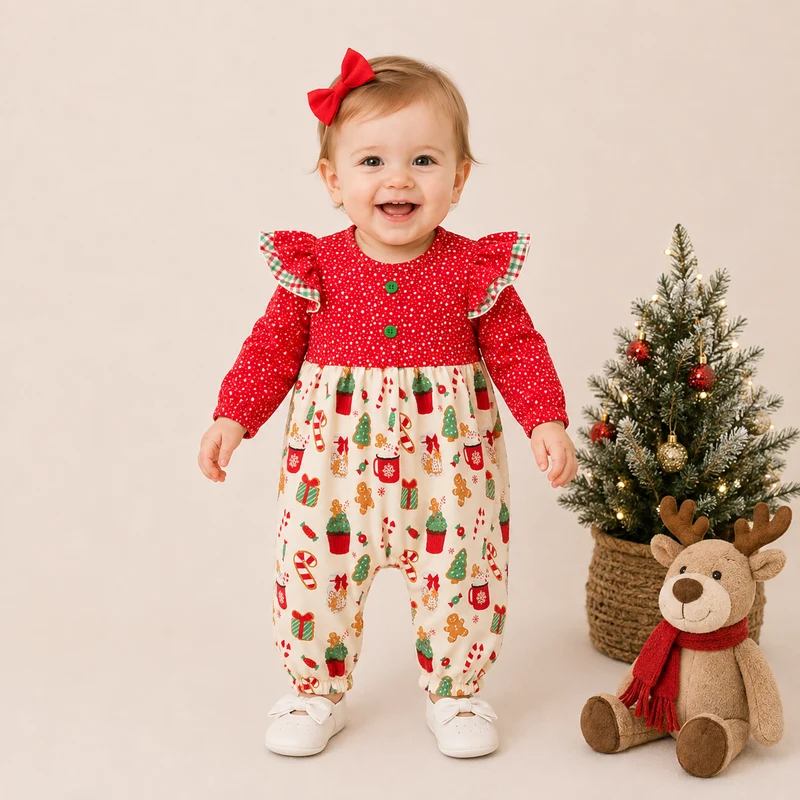 MOQ 5 one items TAT 7-8weeks 95%cotton 5%spandex christmas cookies girl clothing
