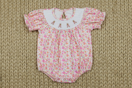 pink florla bunny smock easter girl bubble