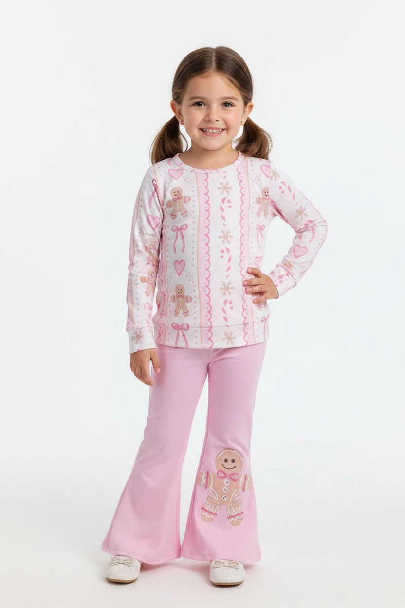 pink bow gingerbread belle set Christmas girl outfit