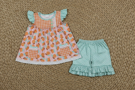 peach ruffle shorts set summer toddler girl clothing