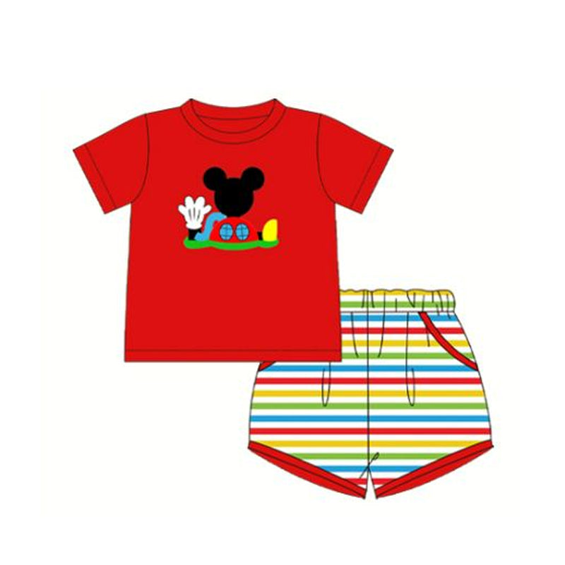 BSSO0786 Cartoon red short sleeve colorful striped shorts suit