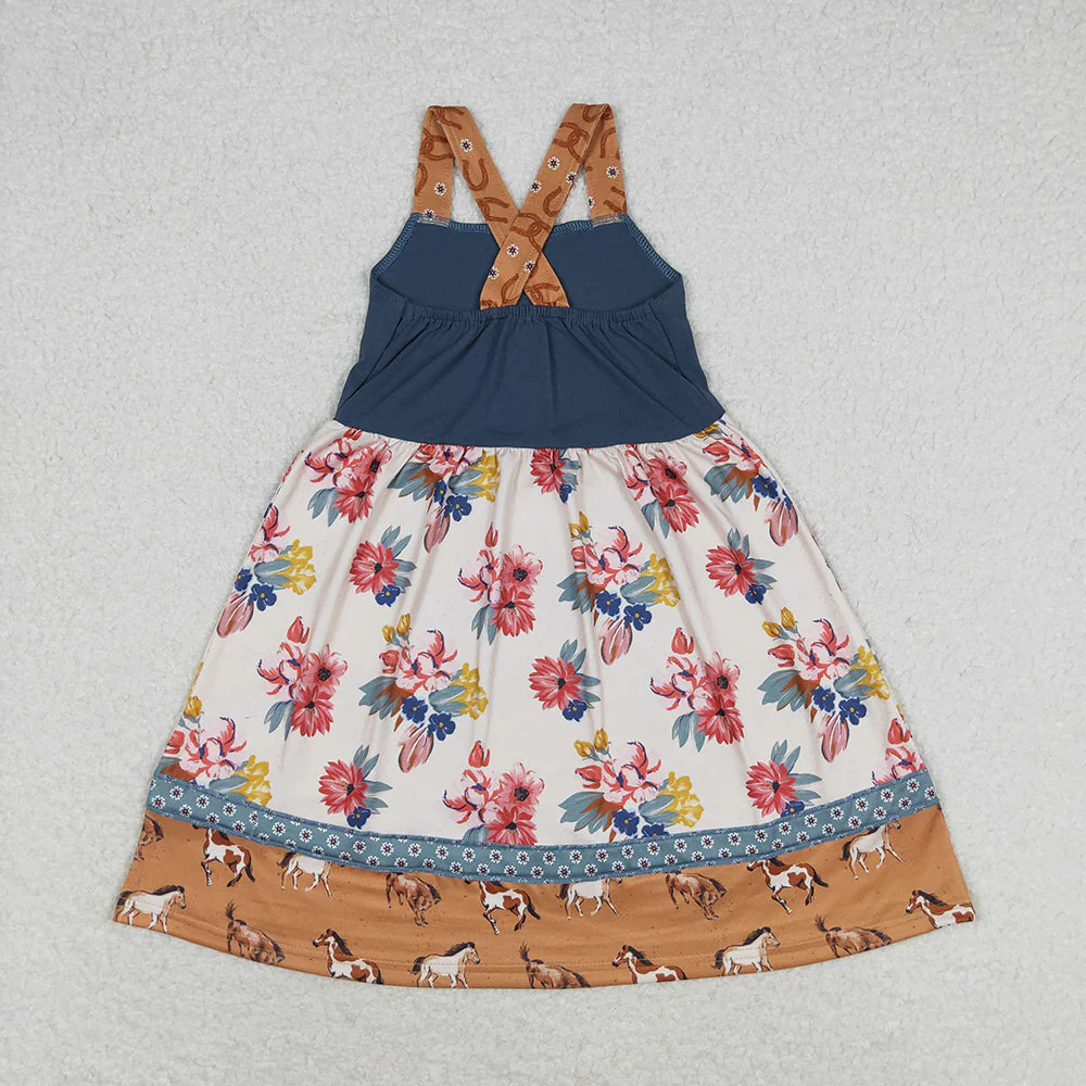 Match Baby Girls Western Horse Flowers Sibling Sister Rompers Dresses