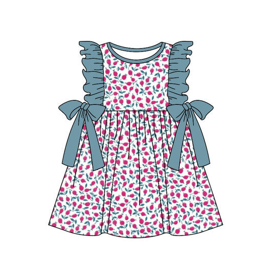 preorder GSD1037 Baby Girls Summer Vintage Hot Pink Flower Dress