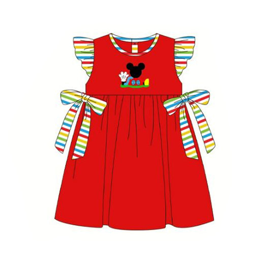preorder GSD1053 Cartoon colorful striped bow red flying sleeve dress