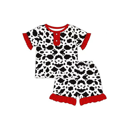 presale GSSO1154 Cow pattern red lace short-sleeved shorts pajama set