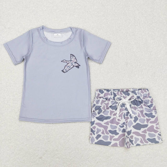 BT0462 Duck Camouflage Blue Short Sleeve Top+SS0140 Camouflage light gray shorts