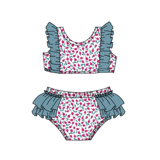 preorder S0368 Baby Girls Hot Pink Flower Swimsuit Beach Wear