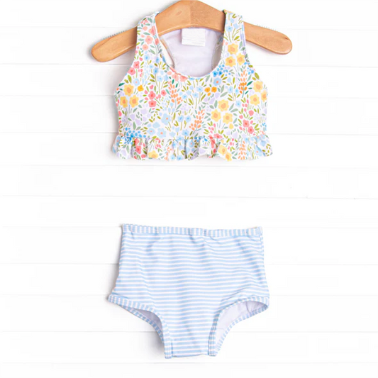 preorder S0414 Floral floral blue striped swimsuit suit