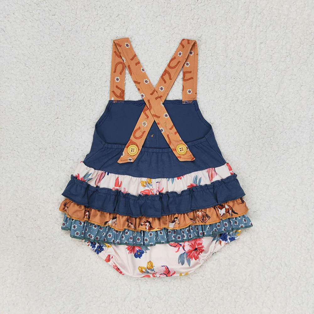 Match Baby Girls Western Horse Flowers Sibling Sister Rompers Dresses