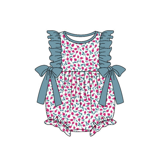 preorder SR1396 Newborn Baby Girls Hot Pink Flower Romper