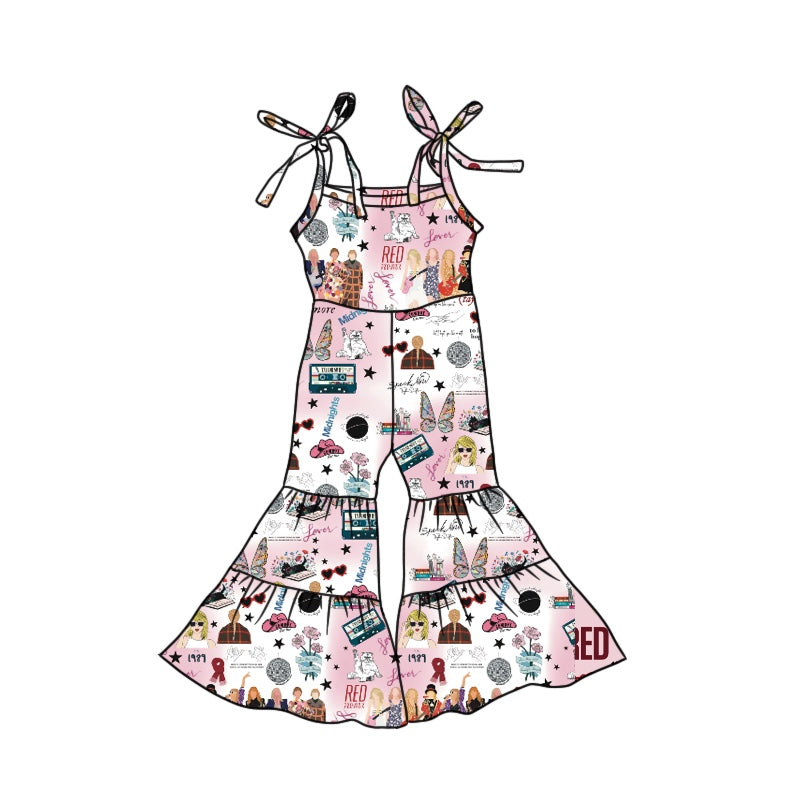 SR1474 Pink and white suspender jumpsuit