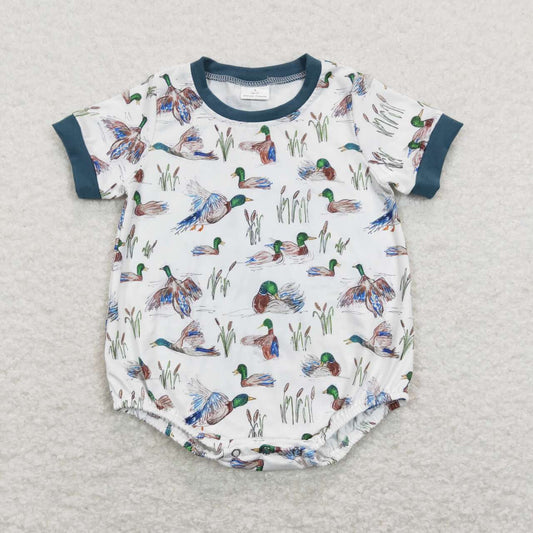SR0894 Duck Blue and White Short Sleeve Jumpsuit